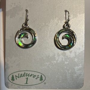 Silver and Green Swirl Earrings